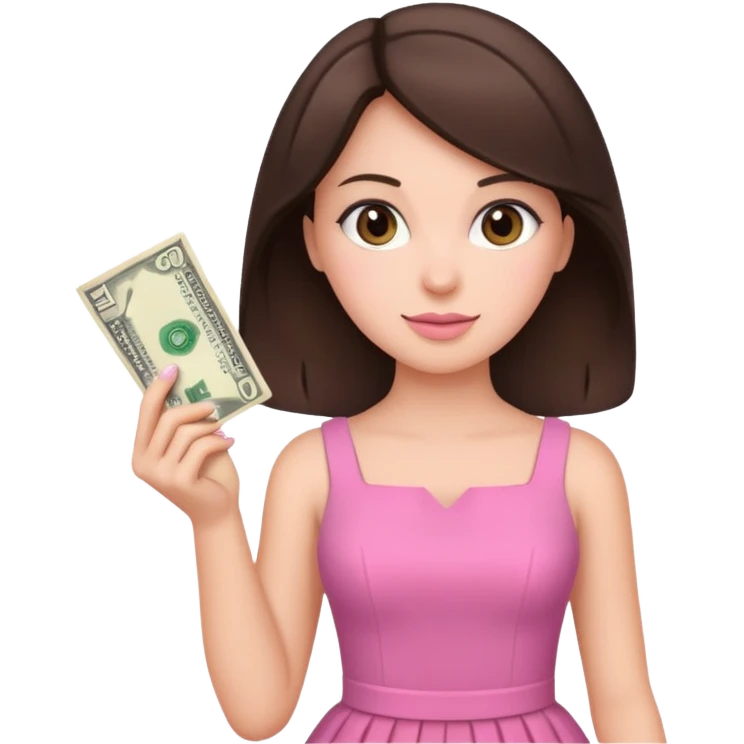 brunet Woman wearing pink dress holding dolar emoji