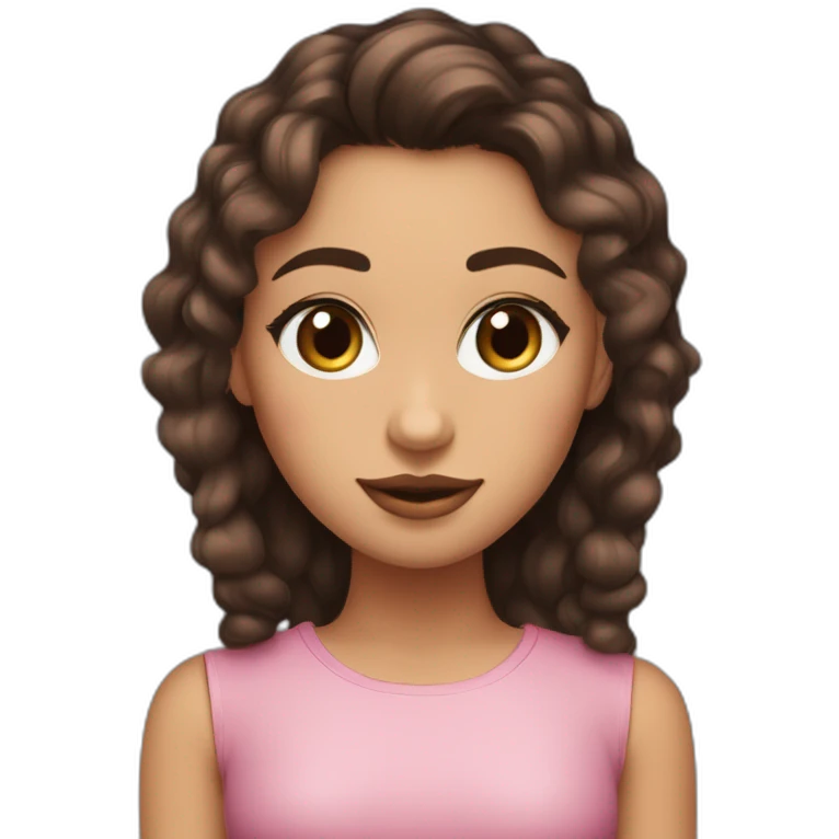 Una chica de piel morena ojos marrones con pelo largo, ondulado y de color negro; con labio grandes color rosado mate emoji