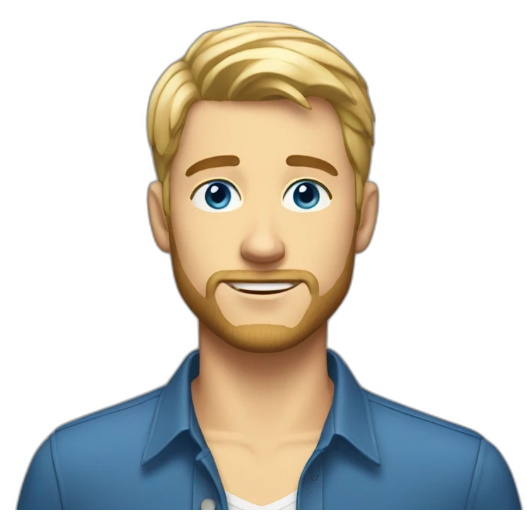 21 year guy with short blonde straight hair and short beard; blue eyes emoji