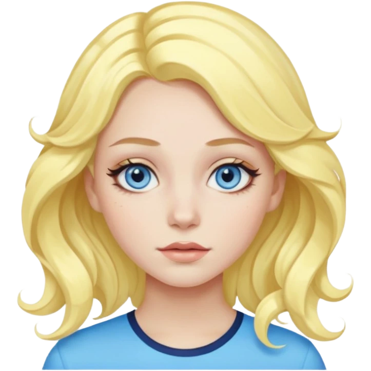 girl with blue eyes, pastel yellow wavy hair, dramatic eyeliner and highlighter emoji