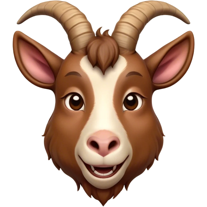 Cinematic Comical Brown Goat Portrait Emoji, Head tilted dramatically with an exaggeratedly amused expression, featuring a sleek brown fur with distinct, quirky curved horns, wide, expressive eyes filled with playful disbelief, Simplified yet hilariously expressive features, highly detailed, glowing with a slightly sassy glow, high shine, dramatic yet playful, stylized with an air of cheeky mischief, bright and endearing, soft glowing outline, capturing the essence of a spirited and over-the-top goat, so meme-worthy it feels like it could side-eye its way into internet fame instantly! emoji