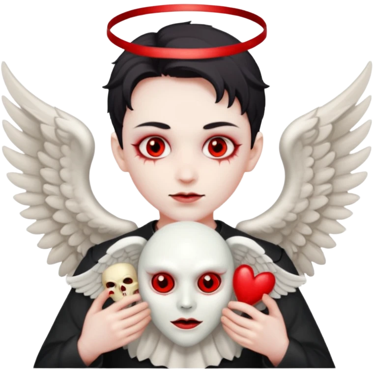 a demon taking the angel maask of his face emoji
