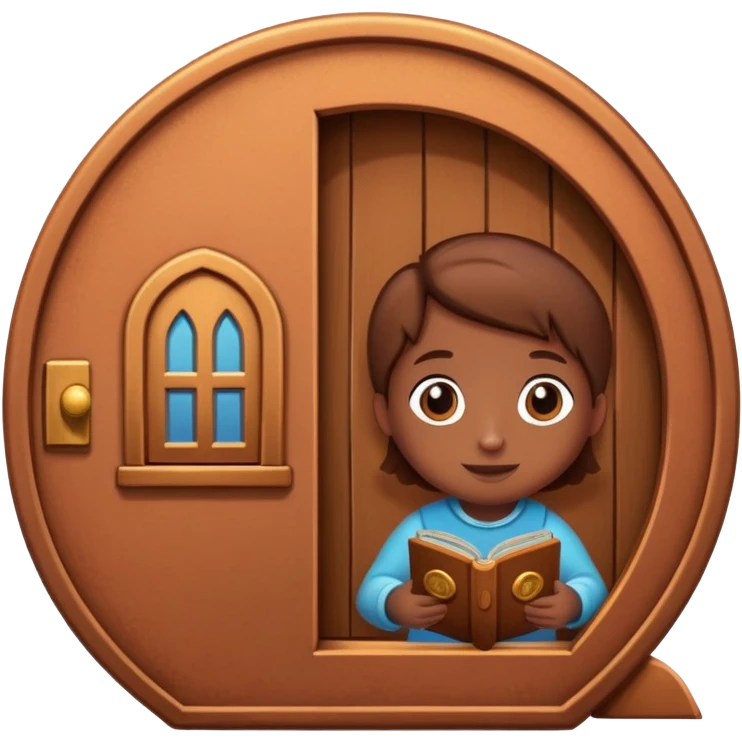 cross-section of a penny coin showing a cute character living inside, penny interior as a cozy home, tiny door and windows emoji