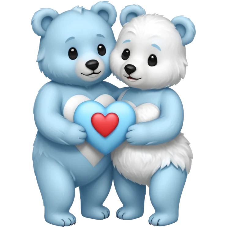 🐻‍❄️🩵  crea uno oso y una osa abrazando el corazón pero que este de pie emoji