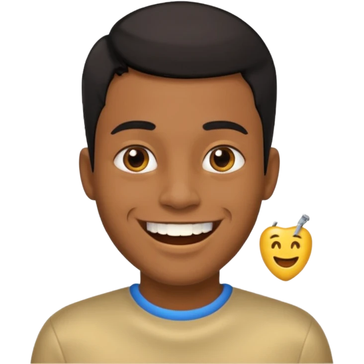 Isso agora faca esse emoji masculino com um cabelo preto baixo e um sorriso com um dente de ouro emoji