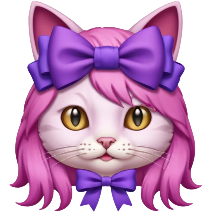 cat with pink long hair and purple bow on head emoji
