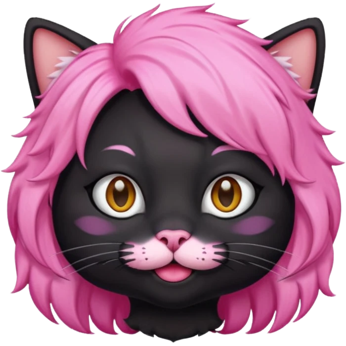Black cat wearing a pink hair wig emoji