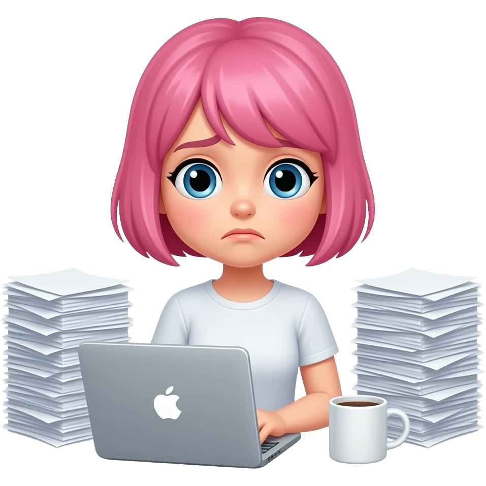 girl with pink hair is overwhelmed with tasks emoji