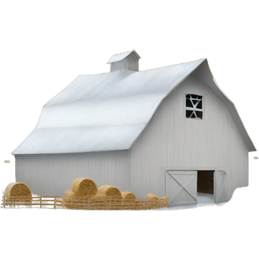 White barn with haystacks and snowing  emoji