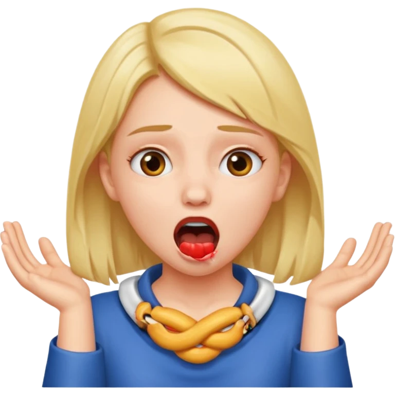 girl with two hands on her neck choking with mouth open and eyes crazy emoji