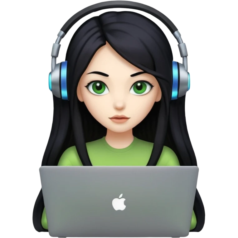 lady alien with only gaming laptop. negative : headphones emoji