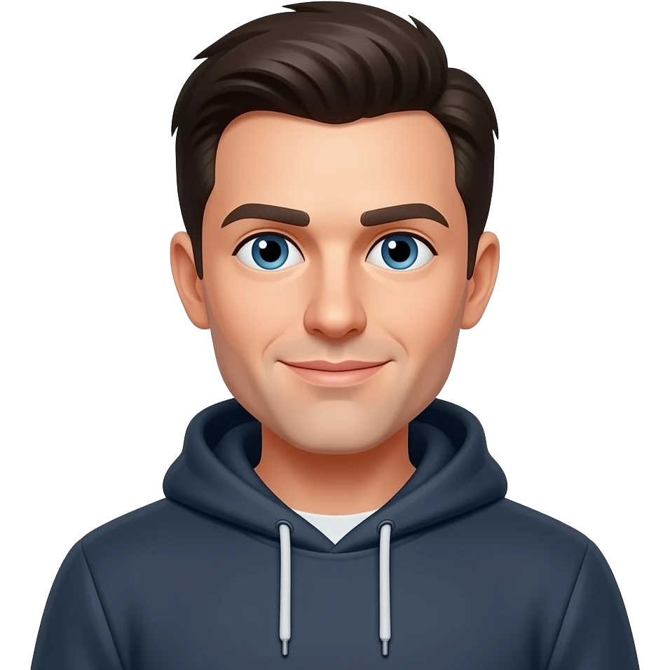 European-looking IT Businessman with dark hair, in hoodie emoji
