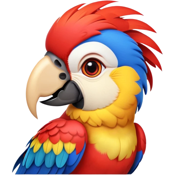 cinematic-cute-macaw-portrait-emoji,-head-tilted-playfully-and-inquisitively,-with-a-dazzling-red-plumage-and-round,-sparkling-eyes-filled-with-charm,-simplified-yet-irresistibly-adorable-features,-highly-detailed, white beak emoji