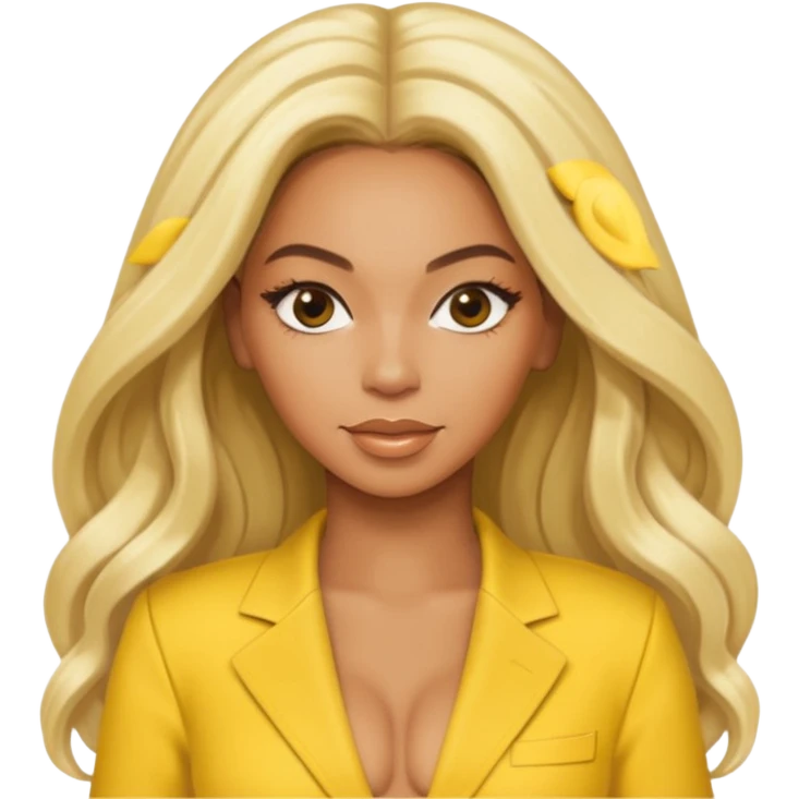 Beyonce with long platinum blonde hair, yellow outfit emoji