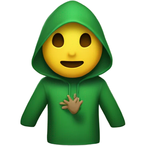 Hooded alian with green holding hands with a person emoji