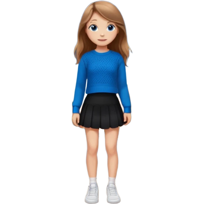 девушка с русыми длинными волосами, голубыми глазами, в черной короткой юбке и вязаной черной кофте с дырками, в белых кедах рядом с фонарным столбом emoji