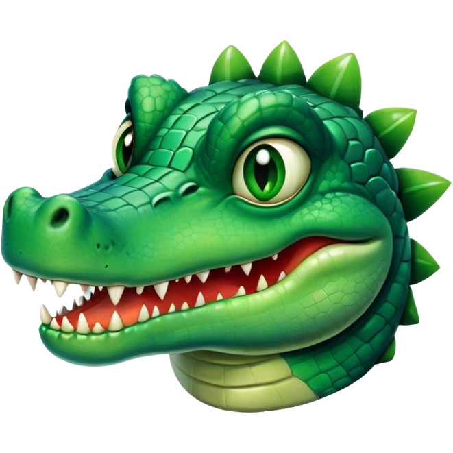 Cinematic Comical Crocodile Portrait Emoji, Head tilted dramatically with an exaggeratedly amused expression, featuring a striking, glossy emerald-green hide with bold textured scales and wide, expressive eyes filled with playful disbelief, Simplified yet hilariously expressive features, highly detailed, glowing with a slightly sassy glow, high shine, dramatic yet playful, stylized with an air of cheeky mischief, bright and endearing, soft glowing outline, capturing the essence of a spirited and over-the-top crocodile, so meme-worthy it feels like it could snap its jaws into internet fame instantly! emoji