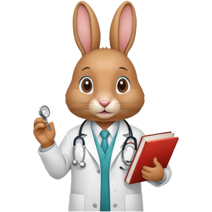 rabbit wearing lab coat and stethoscope, medical student, books emoji
