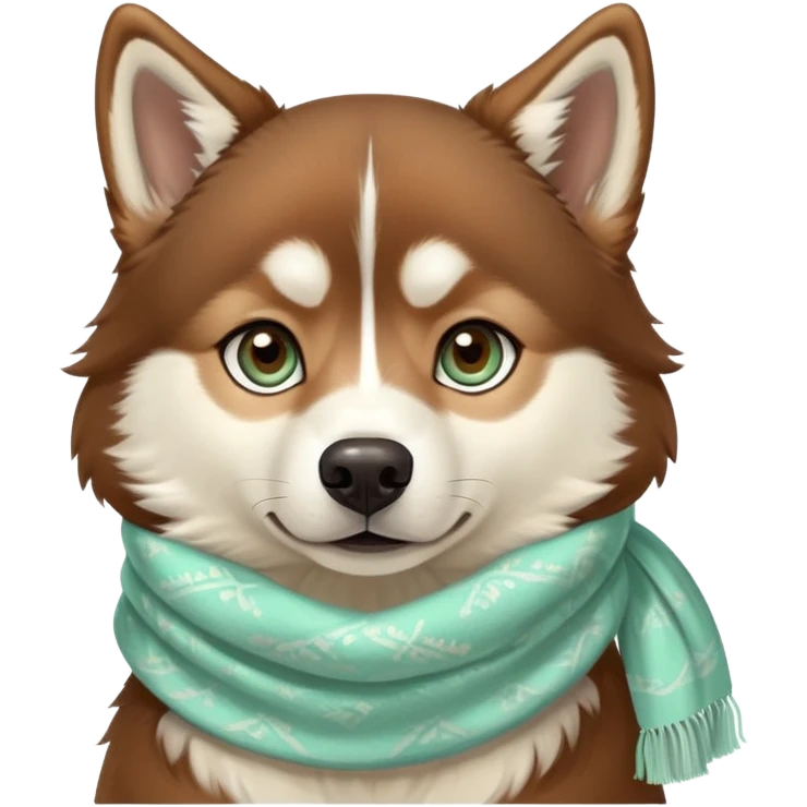 Realist Fluffy brown husky with light jade-colored eyes and a cream scarf emoji