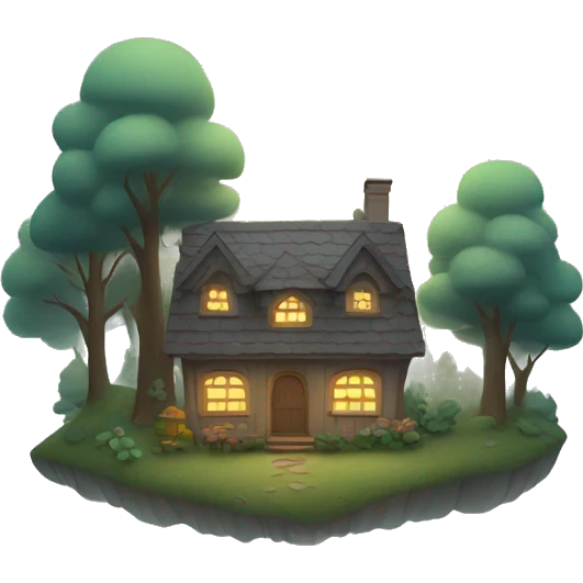 Cottage in a foggy forest  emoji