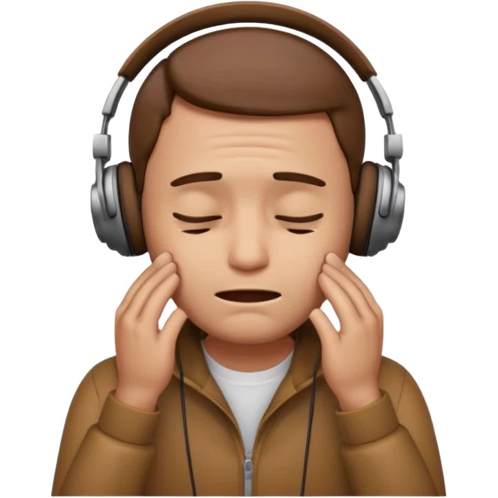 Male emoji with head phone holding both hands listening looks like sad looking down crying and closed his 🫩 only head emoji emoji