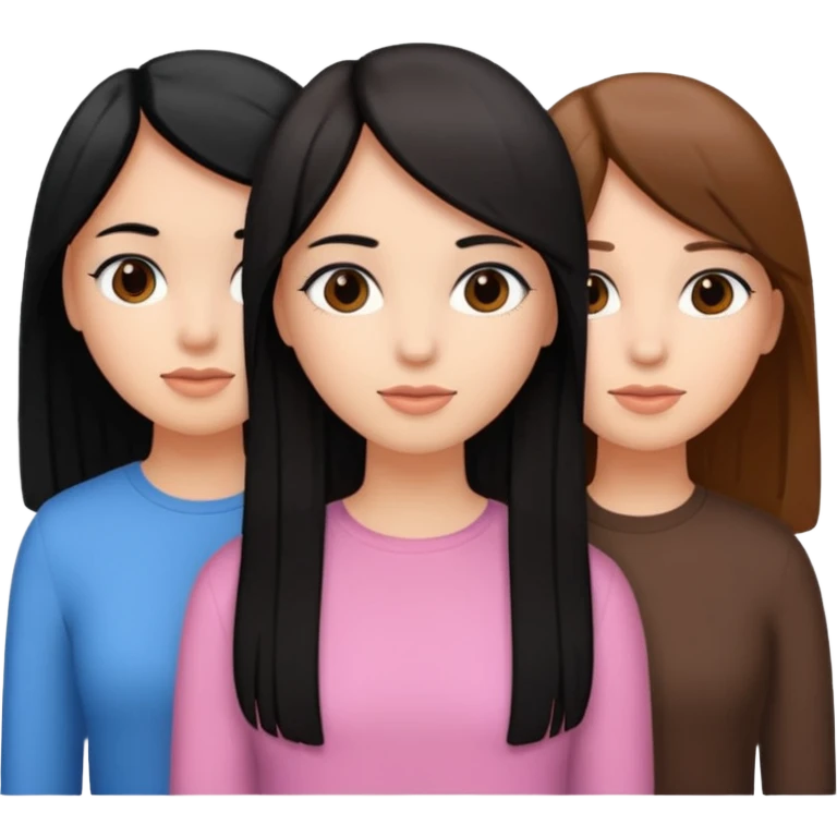 Three girl friends with straight hair one have black hair and two have brown hair emoji
