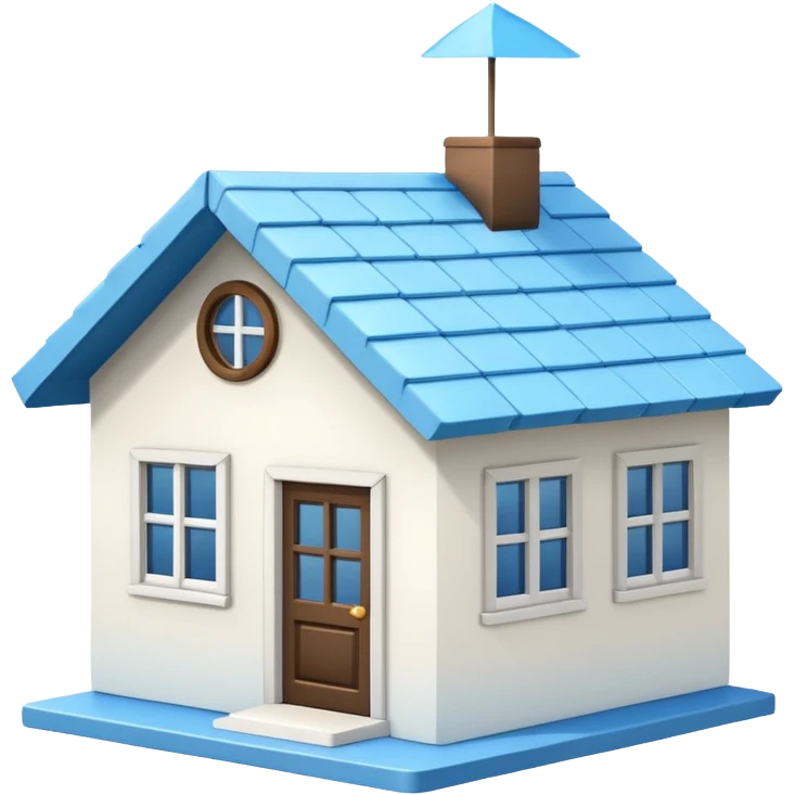 the front view of a mini house with a sky blue roof and white walls emoji