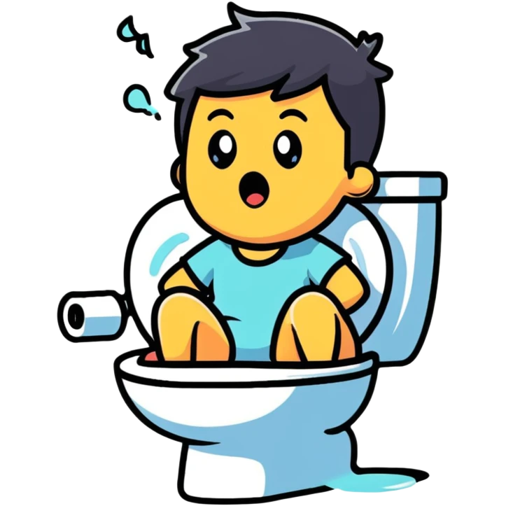 A person with a shocked expression sitting on toilet feeling the splash emoji