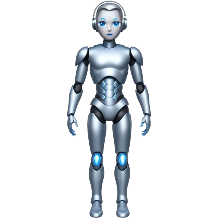 Robots Humanoid – Silver android with glowing eyes, human shape, full body emoji
