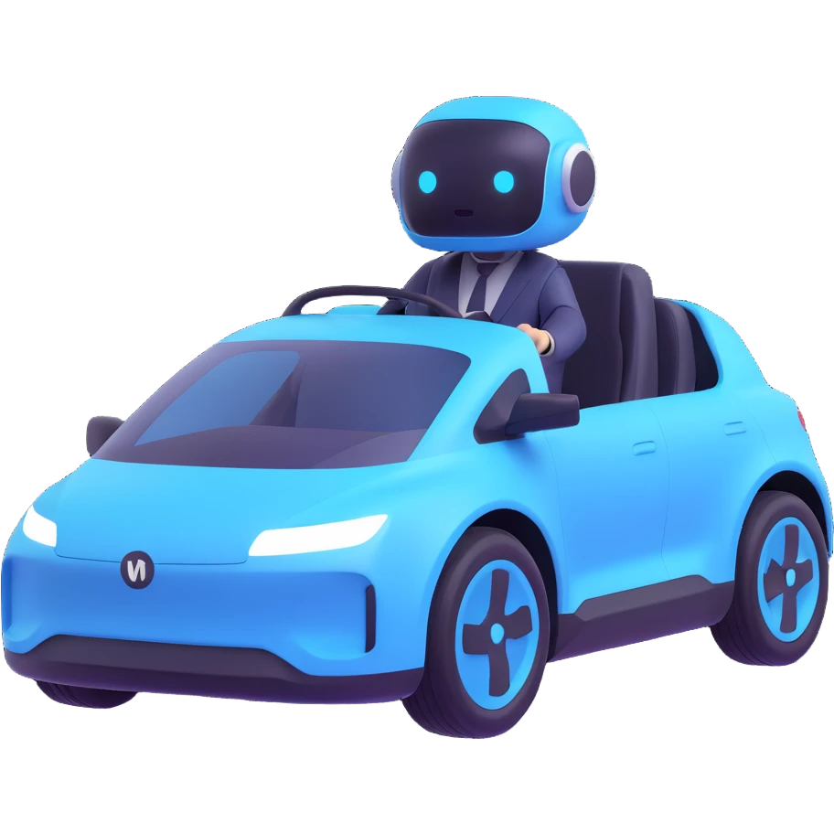 autonomous vehicle with a glowing AI agent at the wheel emoji