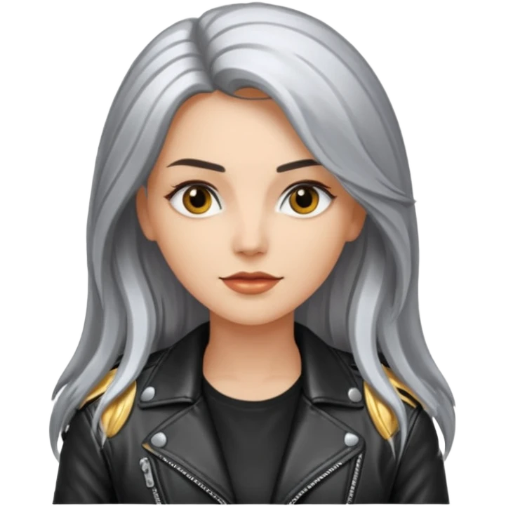 woman with long metalic hair lether jacket emoji