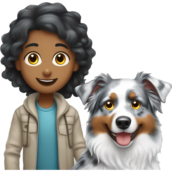 Blue Merle Australian shepherd with a girl and boy emoji
