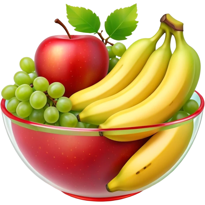 3 render, isolated,  ultra realistic hyper-detailed, translucent sparkling bowl of colorful, bold, realistic fruit emoji