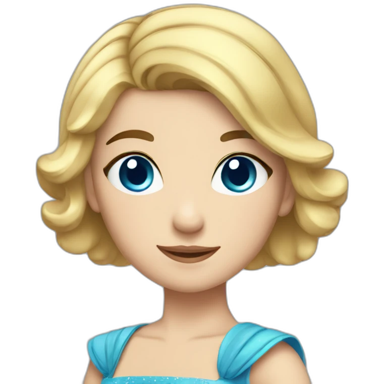 a girl with short hair and blue eyes in a princess asterisk costume emoji