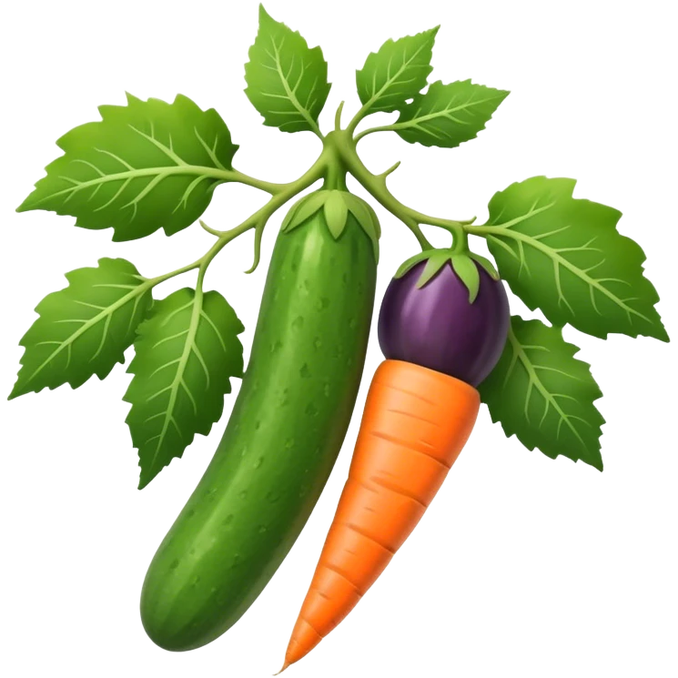 cucumber, eggplant, big carrot, on a branch emoji