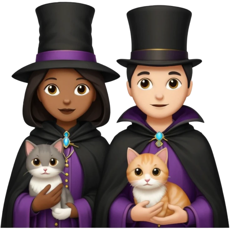 magician couple and their pet cat emoji