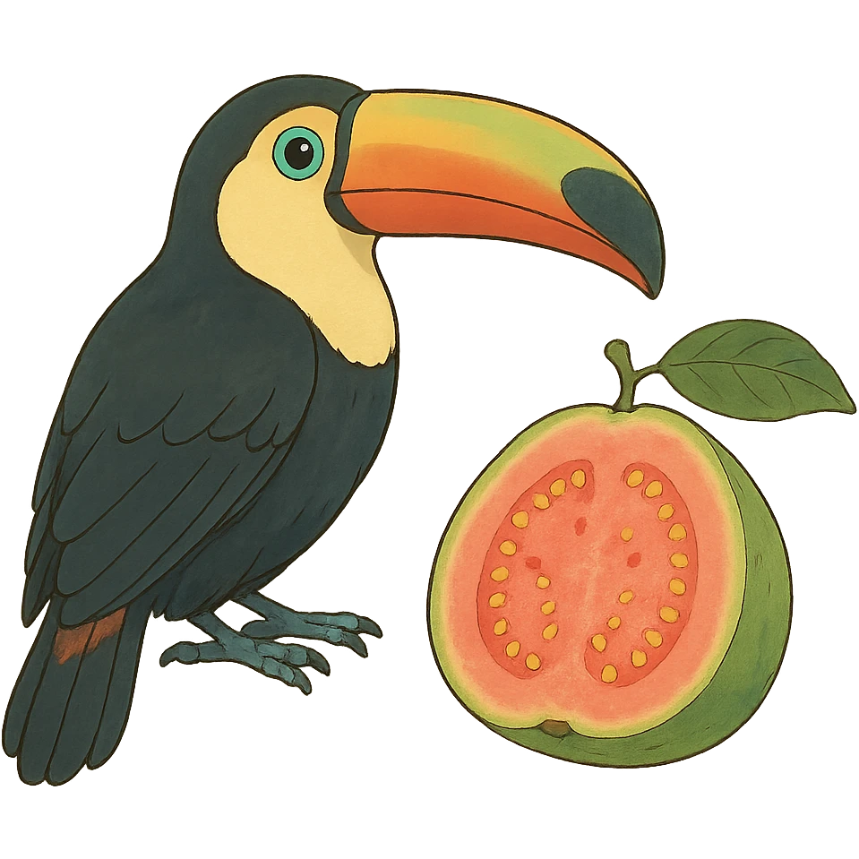ghibli style toucan and guava emoji