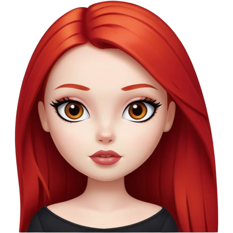 pretty bratz girl, long straight bright red hair, brown eyes, black eyeliner, pale skin emoji
