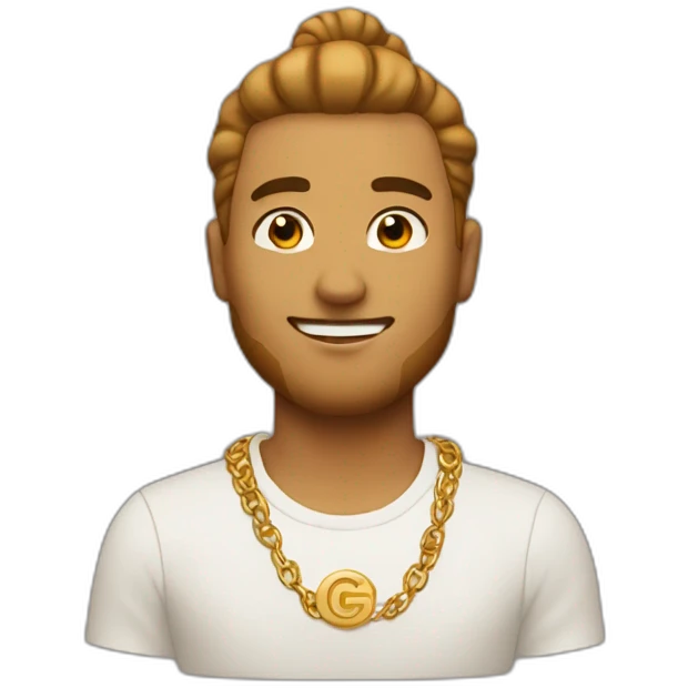 caramel color guy with man bun and gold GG Logo emoji