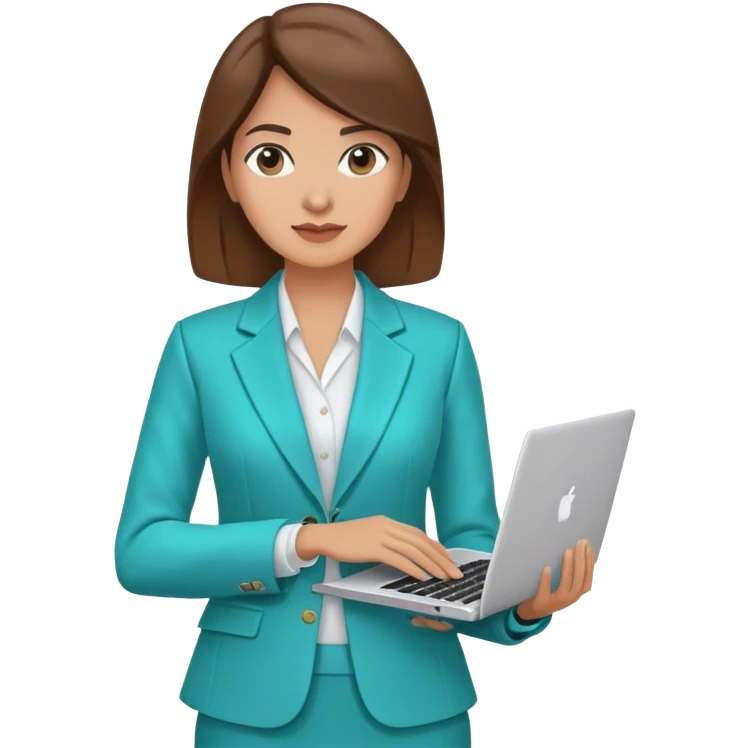 businesswoman in turquoise jacket with laptop emoji