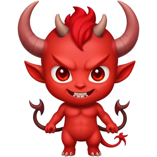 chibi demon with big head, tiny body, cute horns and mischievous smile emoji
