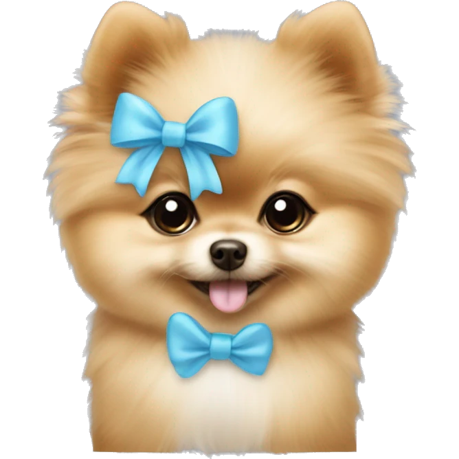 Pomeranian puppy with baby blue bow  emoji