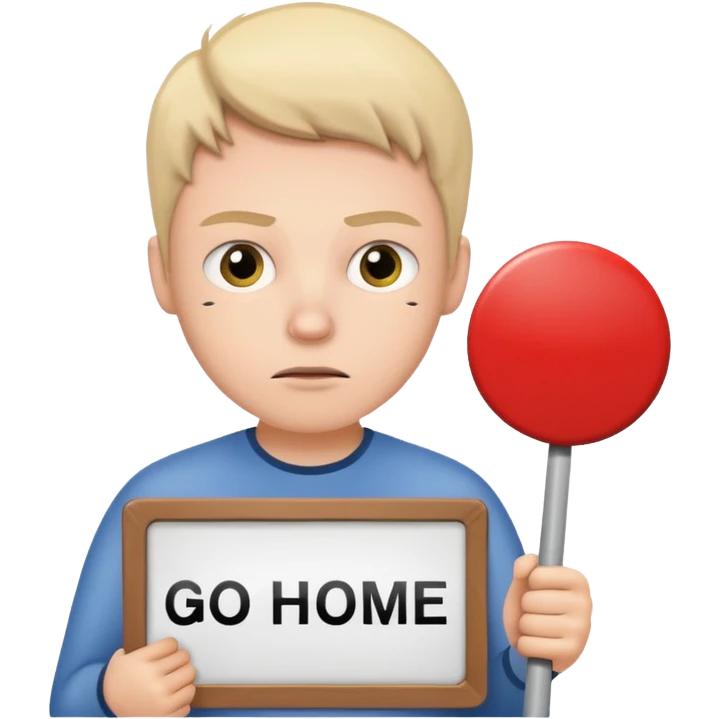 A white person holding a sign that says go home emoji