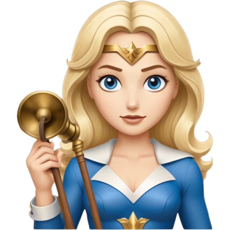 Blonde blue eyes Wonder Woman holding bell and short white orchestra conductor’s baton  emoji