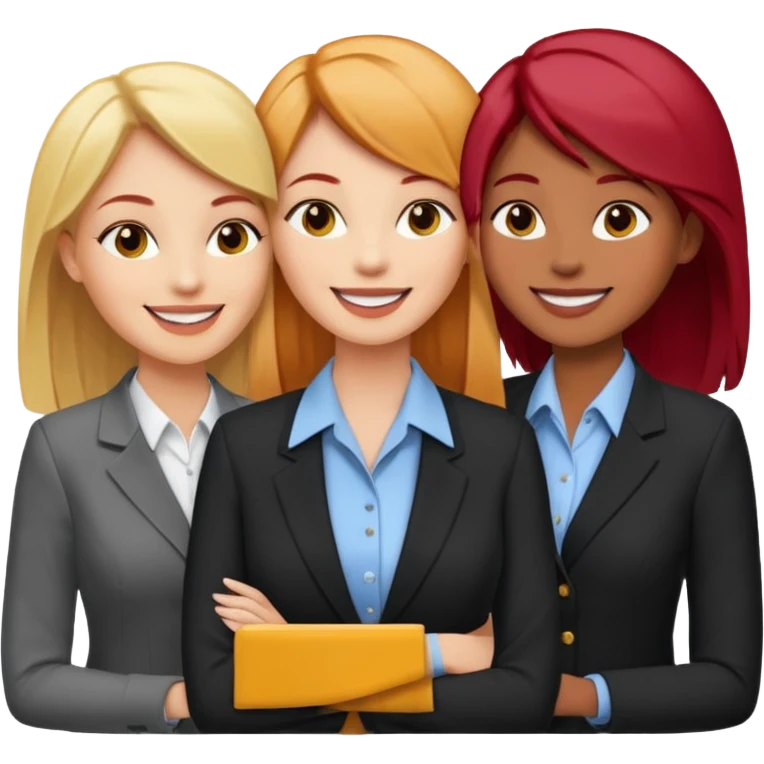 сделай деловых 4 коллег, которые радостно что-то обсуждают. все должны быть светлокожими и с разным цветом волос -блонд, черный, шатен, рыжий emoji
