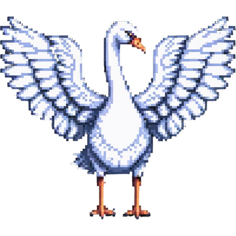swan flying with wings extended in pixel art style emoji