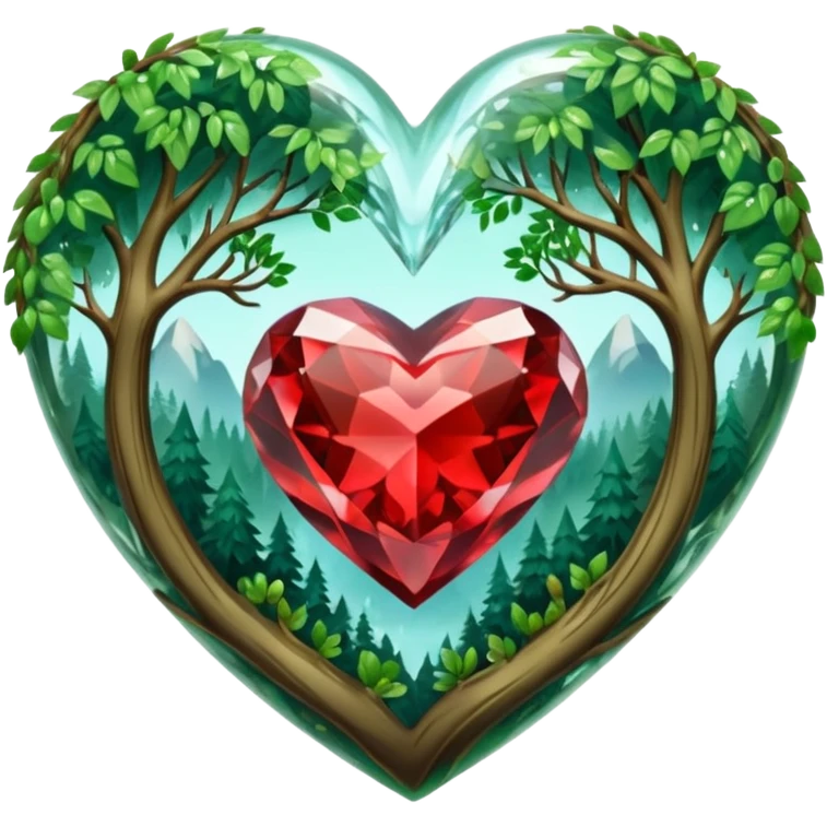 crystal heart with forest inside and floral decoration around emoji