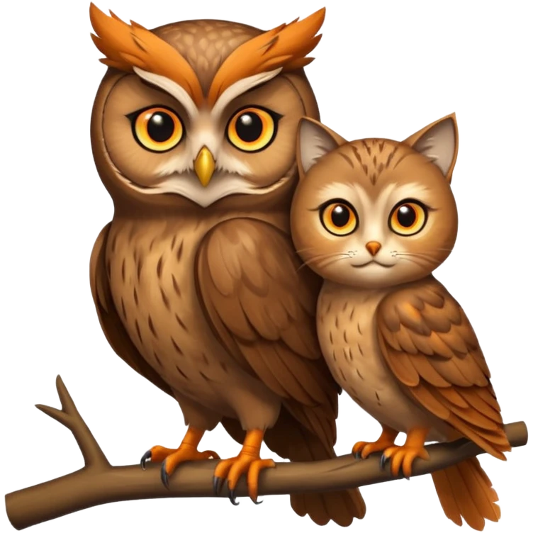 Owl on a branch with a cat's head emoji
