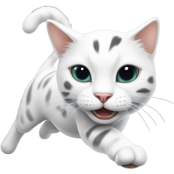 White cat with black markings getting rent pounce emoji