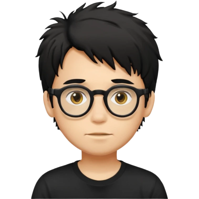 a light tan boy with messy a black hair and spectacles. wearing a black tshirt emoji